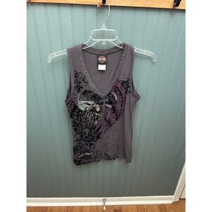 Harley-Davidson Women's Tank Top Motorcycle Graphic Sleeveless Gray‎ M